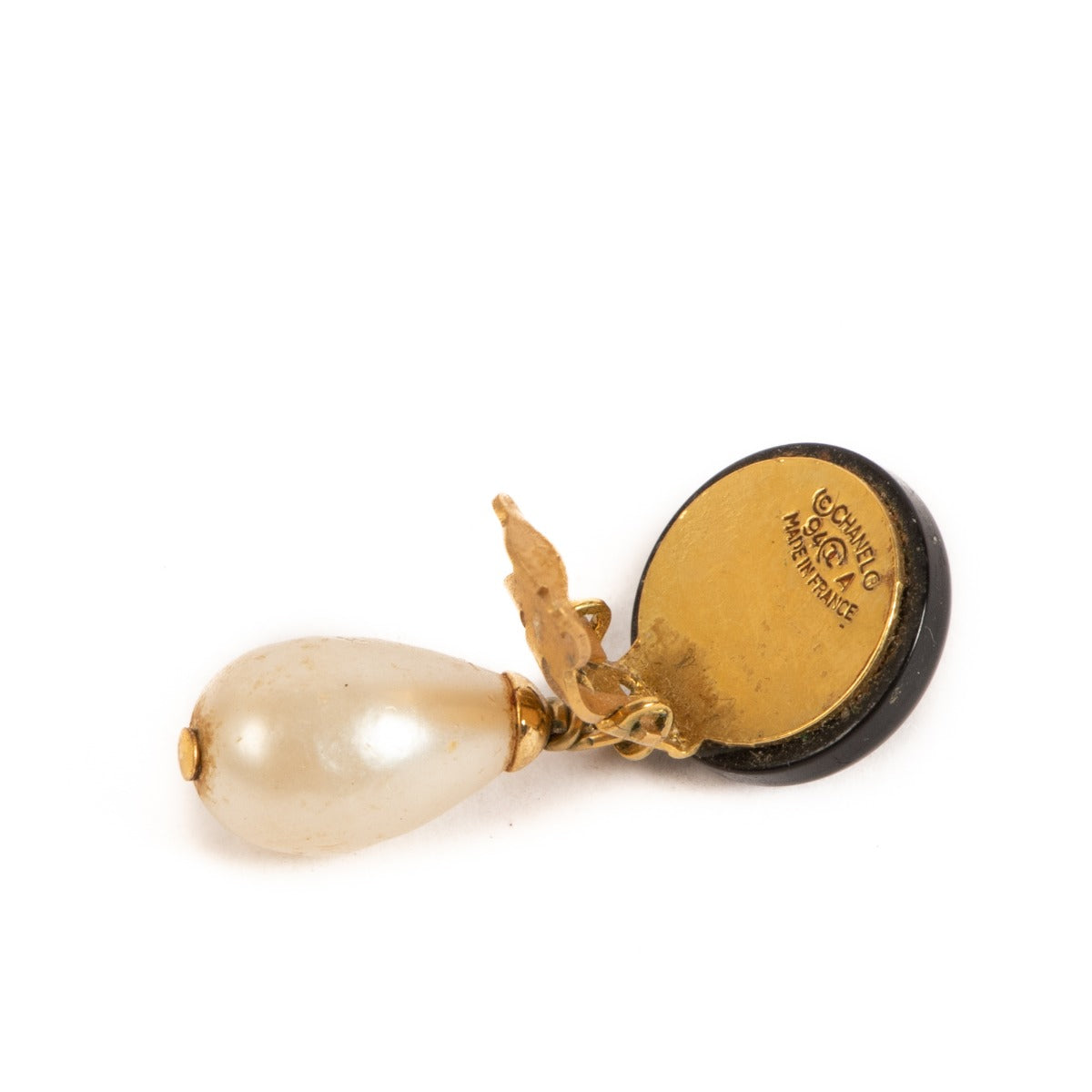 Chanel 94A CC Pearl Drop Clip On Earrings