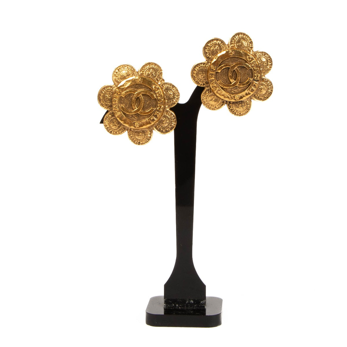 Chanel Vintage Gold CC Flower Clip-On Earrings