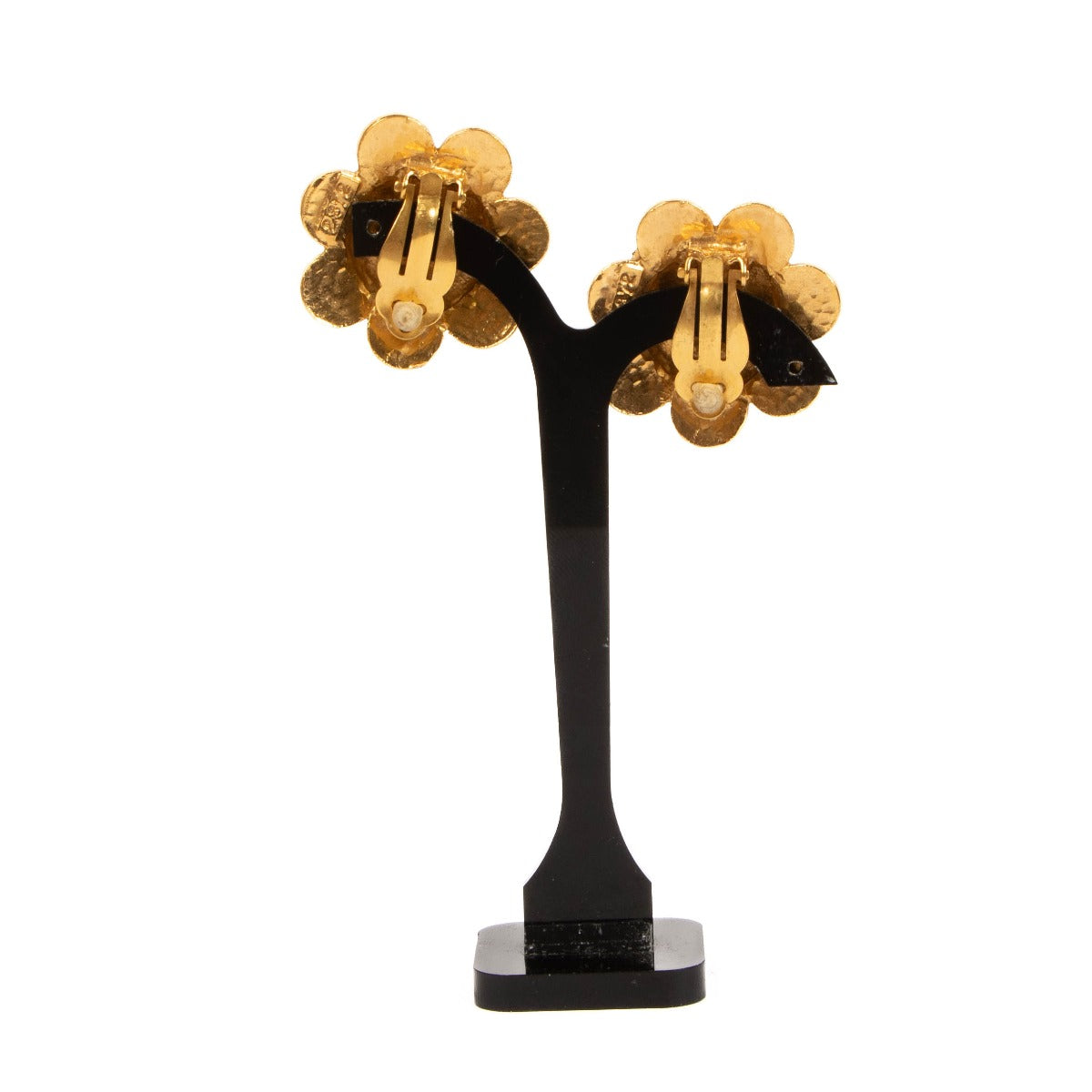 Chanel Vintage Gold CC Flower Clip-On Earrings