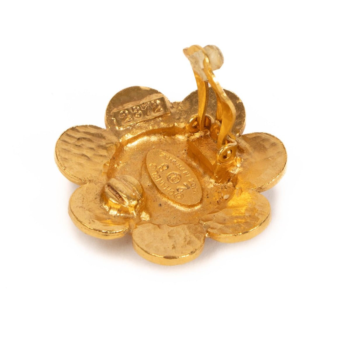 Chanel Vintage Gouden CC Bloem Clip-Oorbellen