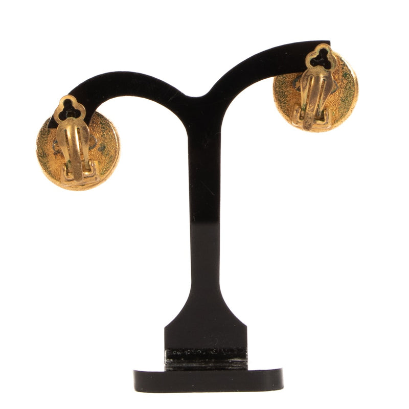 Chanel 94P Gold Pearl Logo Clip On Earrings