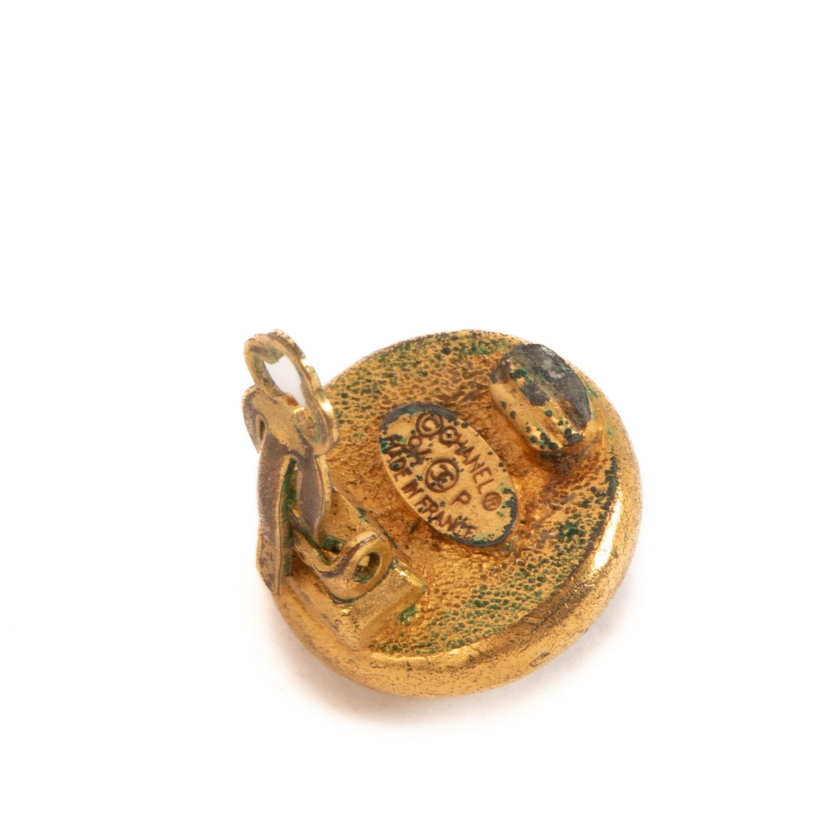 Chanel 94P Gold Pearl Logo Clip On Earrings
