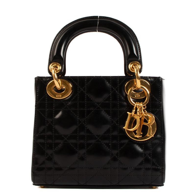 Christian Dior Vintage Mini Lady Dior Black Brushed Leather Cannage