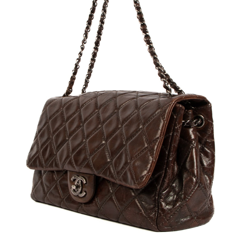 Chanel Brown Crumpled Calfskin Large Classic Flap Bag