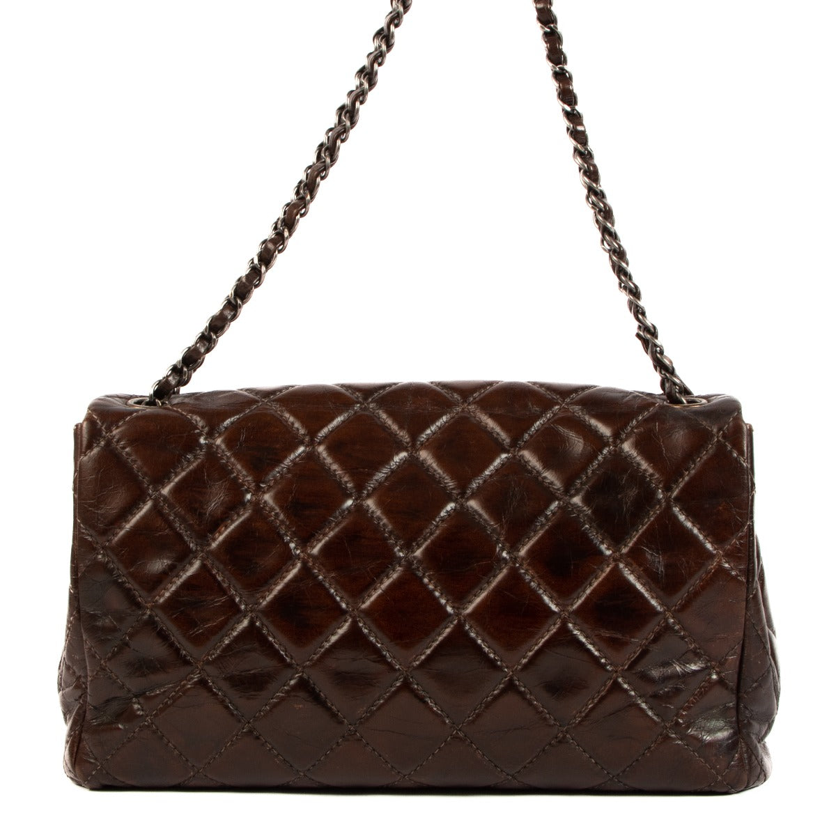 Chanel Brown Crumpled Calfskin Accordion Large Classic Flap Bag