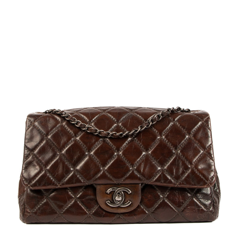 Chanel Brown Crumpled Calfskin Large Classic Flap Bag