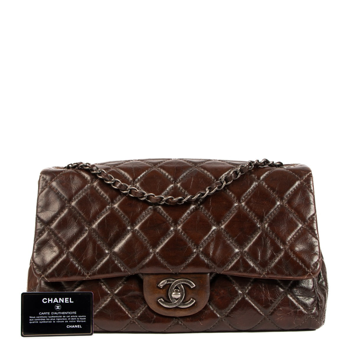 Chanel Brown Crumpled Calfskin Large Classic Flap Bag