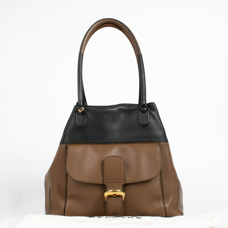 Authentic pre-loved Delvaux bicolore Black/Brandy Sellier Brillant Shoulder Bag on Labellov.com