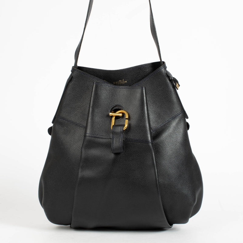 Authentic Delvaux Navy Blue Leather Faust Shoulder Bag on Labellov.com