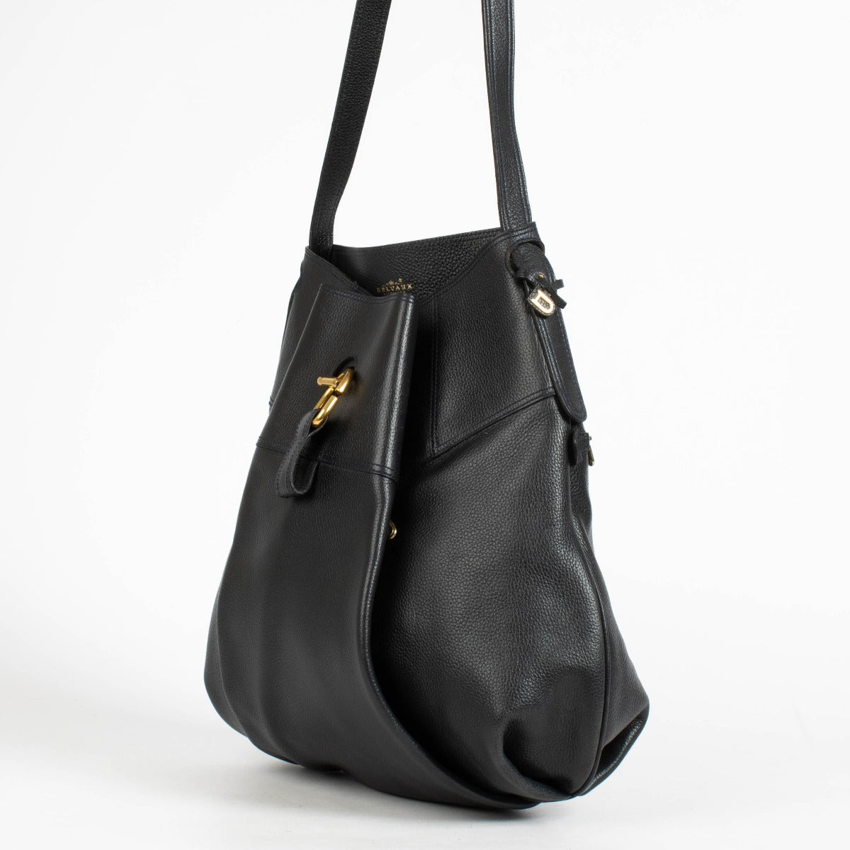 Authentic Delvaux Navy Blue Leather Faust Shoulder Bag on Labellov.com