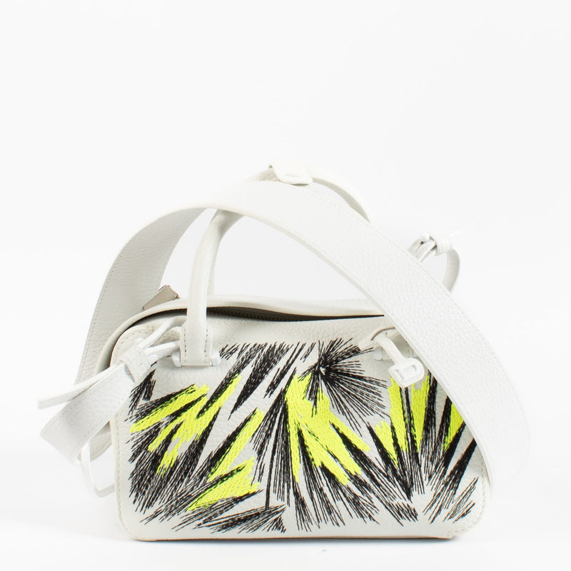 Delvaux White Taurillon Soft Graffiti Embroidered Cool Box Mini