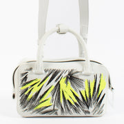 Delvaux White Taurillon Soft Graffiti Embroidered Cool Box Mini