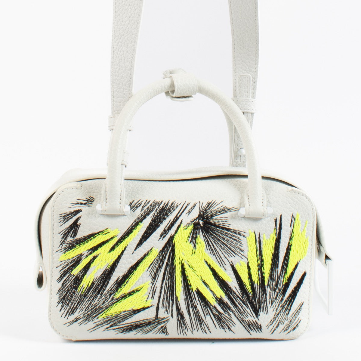 Delvaux White Taurillon Soft Graffiti Embroidered Cool Box Mini