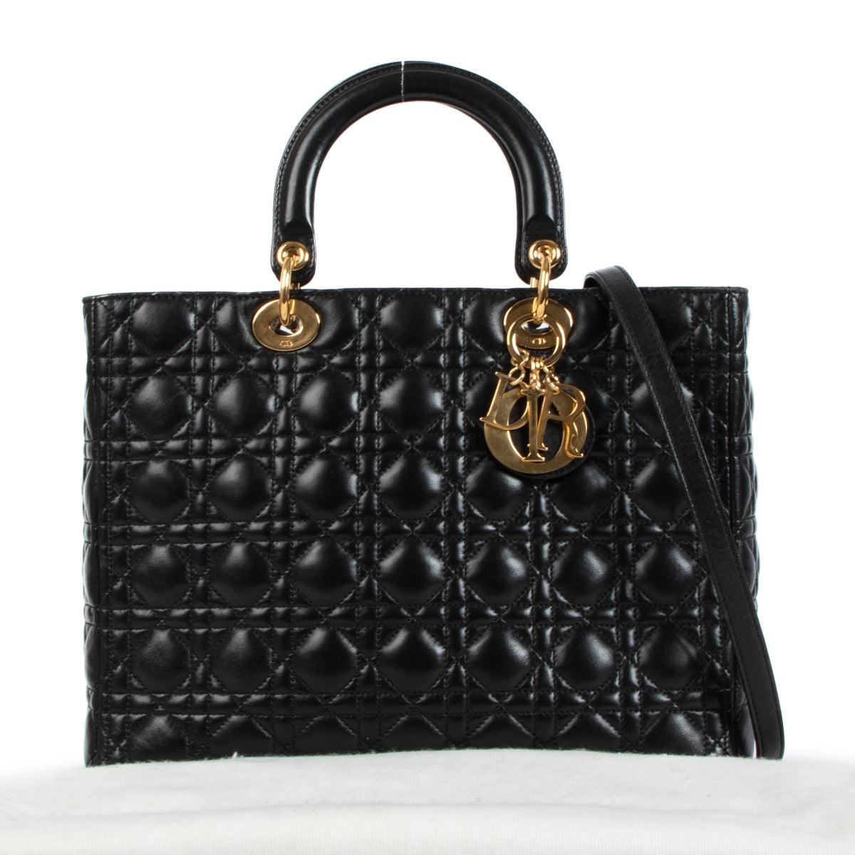 Buy online authentic second hand Christian Dior Black Lady Dior Top Handle in very good condition at Labellov in Antwerp, Brussels and Knokke