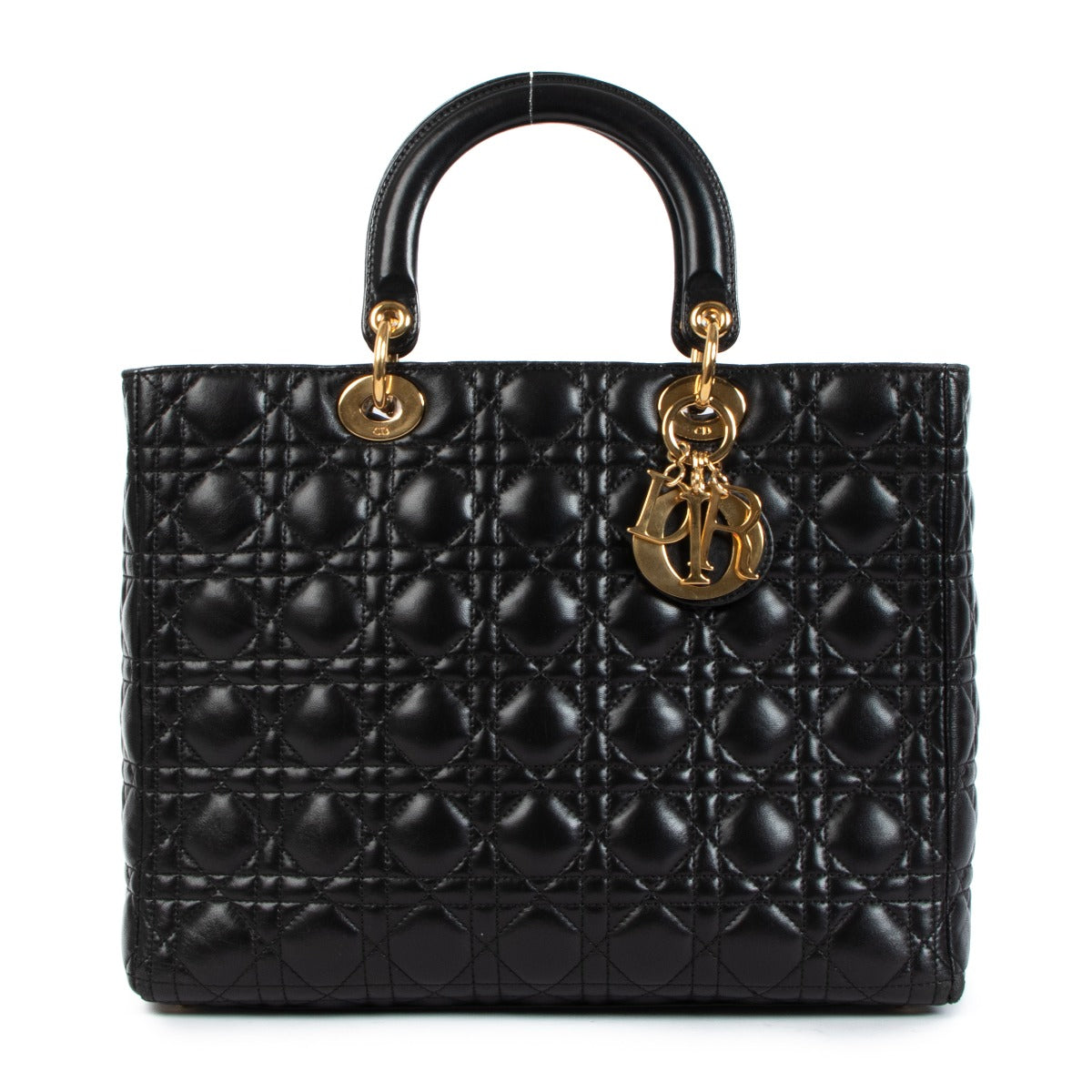 Christian Dior Black Lambskin Cannage Large Lady Dior