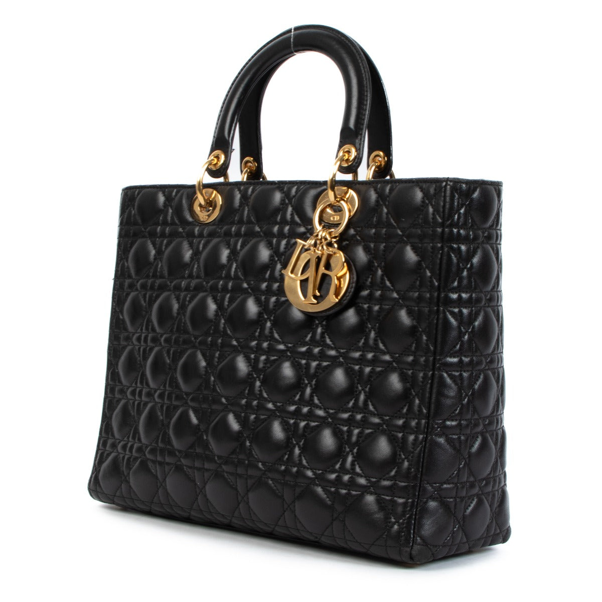 Christian Dior Black Lambskin Cannage Large Lady Dior