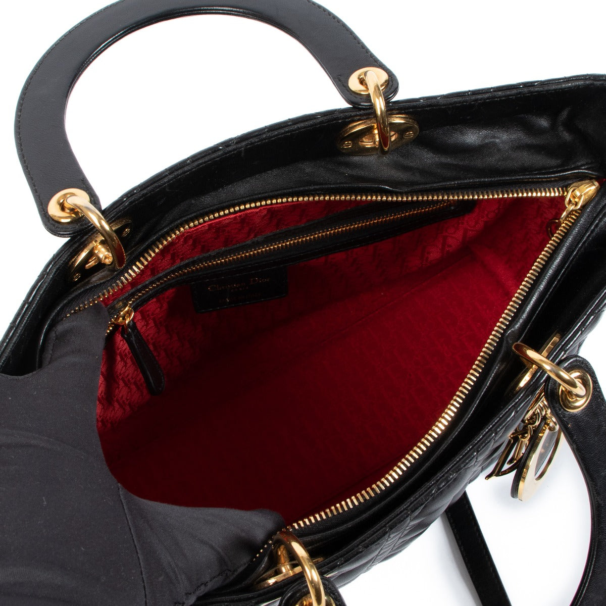 Christian Dior Black Lambskin Cannage Large Lady Dior Bag