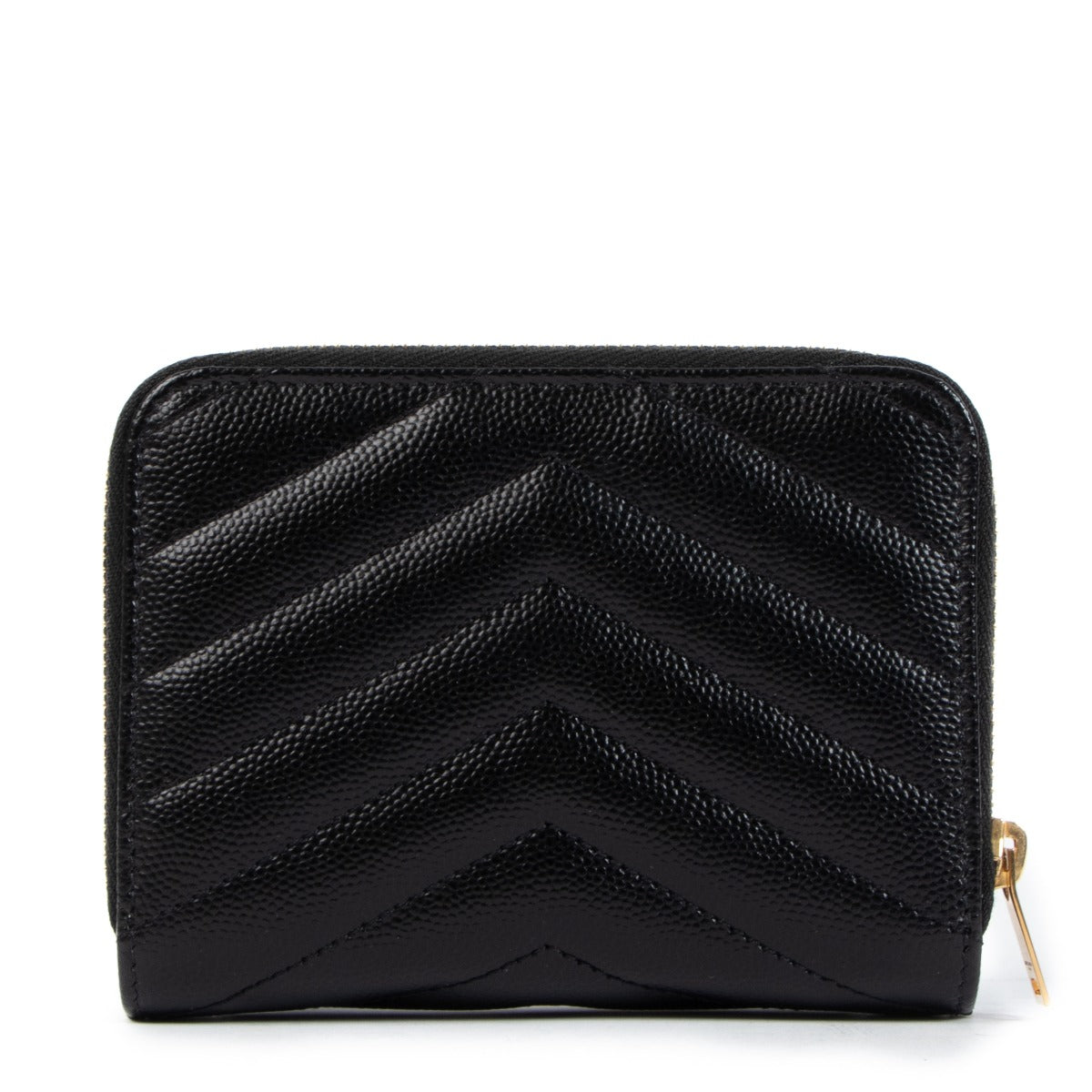 Buy an authentic Saint Laurent Black Cassandre Matelassé Compact Zip Around In Grain de Poudre Wallet on LabelLov.com