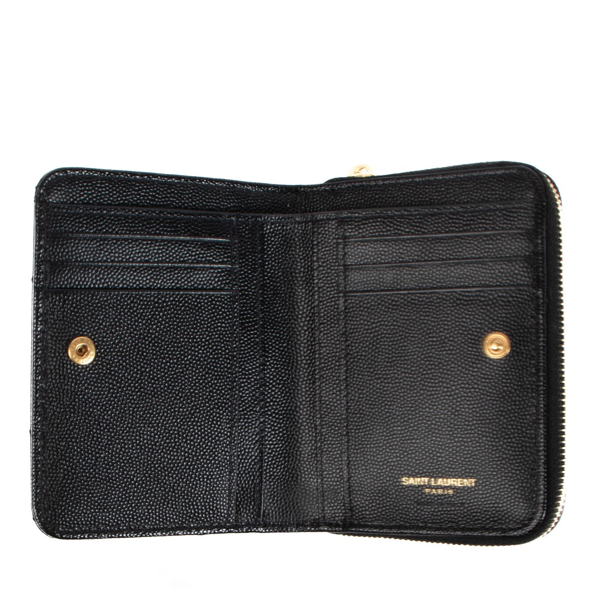 Saint Laurent Black Cassandre Matelassé Compact Zip Around Wallet