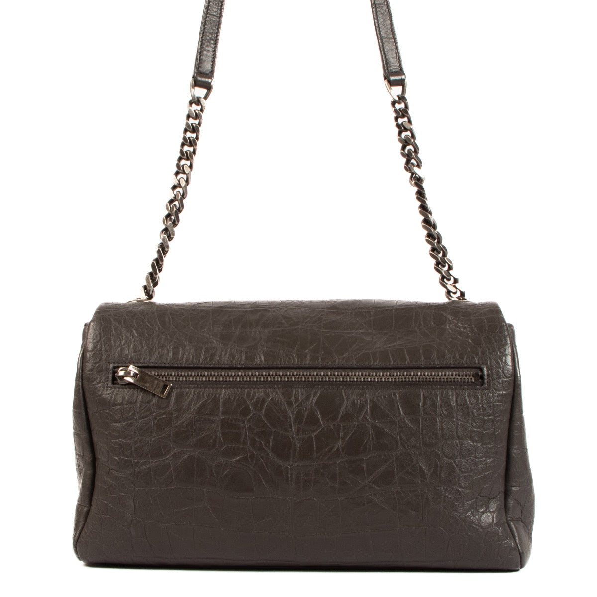 Shop safe online at Labellov in Antwerp, Brussels or Knokke this 100% authentic second hand Saint Laurent Grey Croco Embossed West Hollywood Shoulder Bag