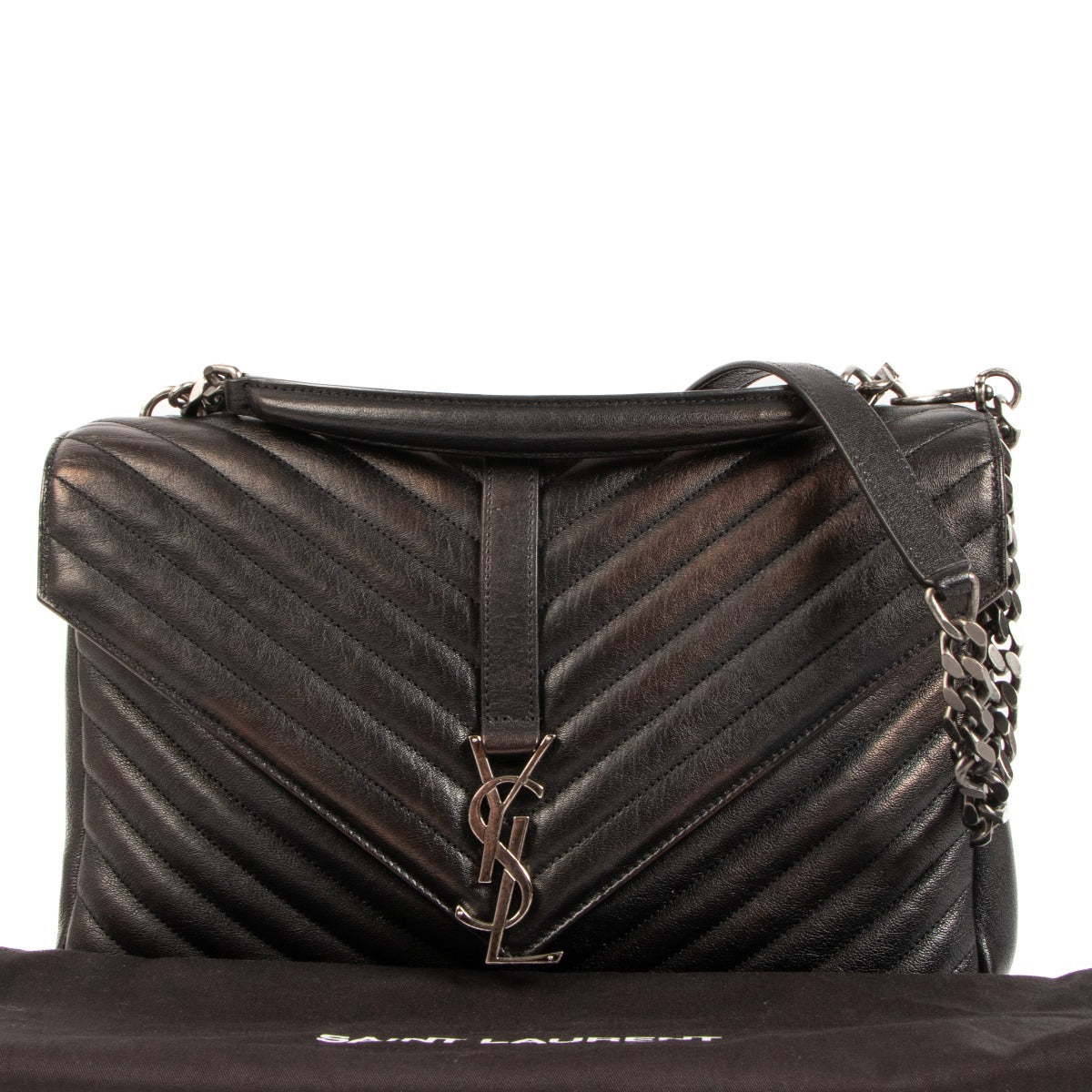 Buy an authentic Saint Laurent Black College Large Chain Shoulder Bag on LabelLov.com
