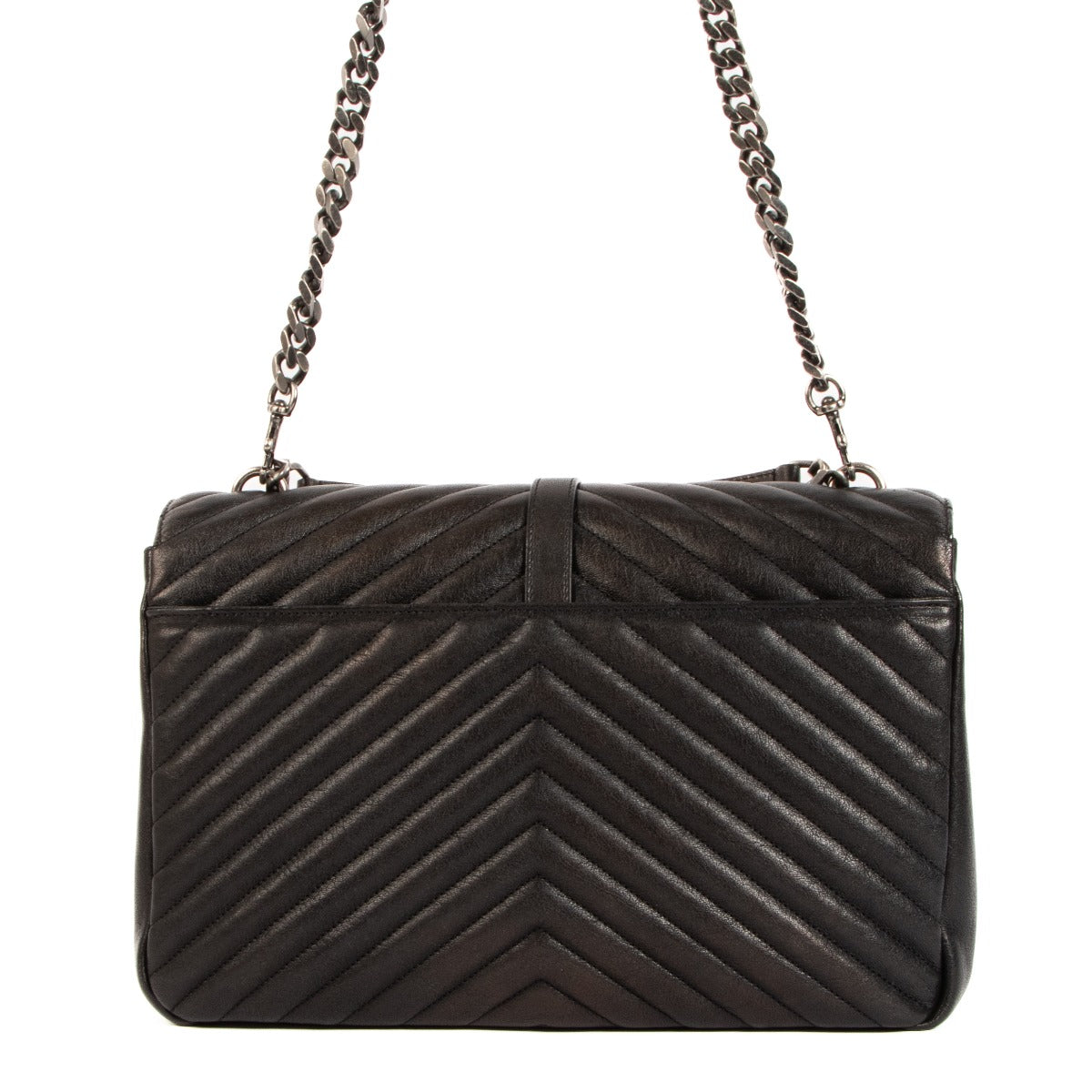 Saint Laurent Zwarte Leren College Large Schoudertas met Ketting