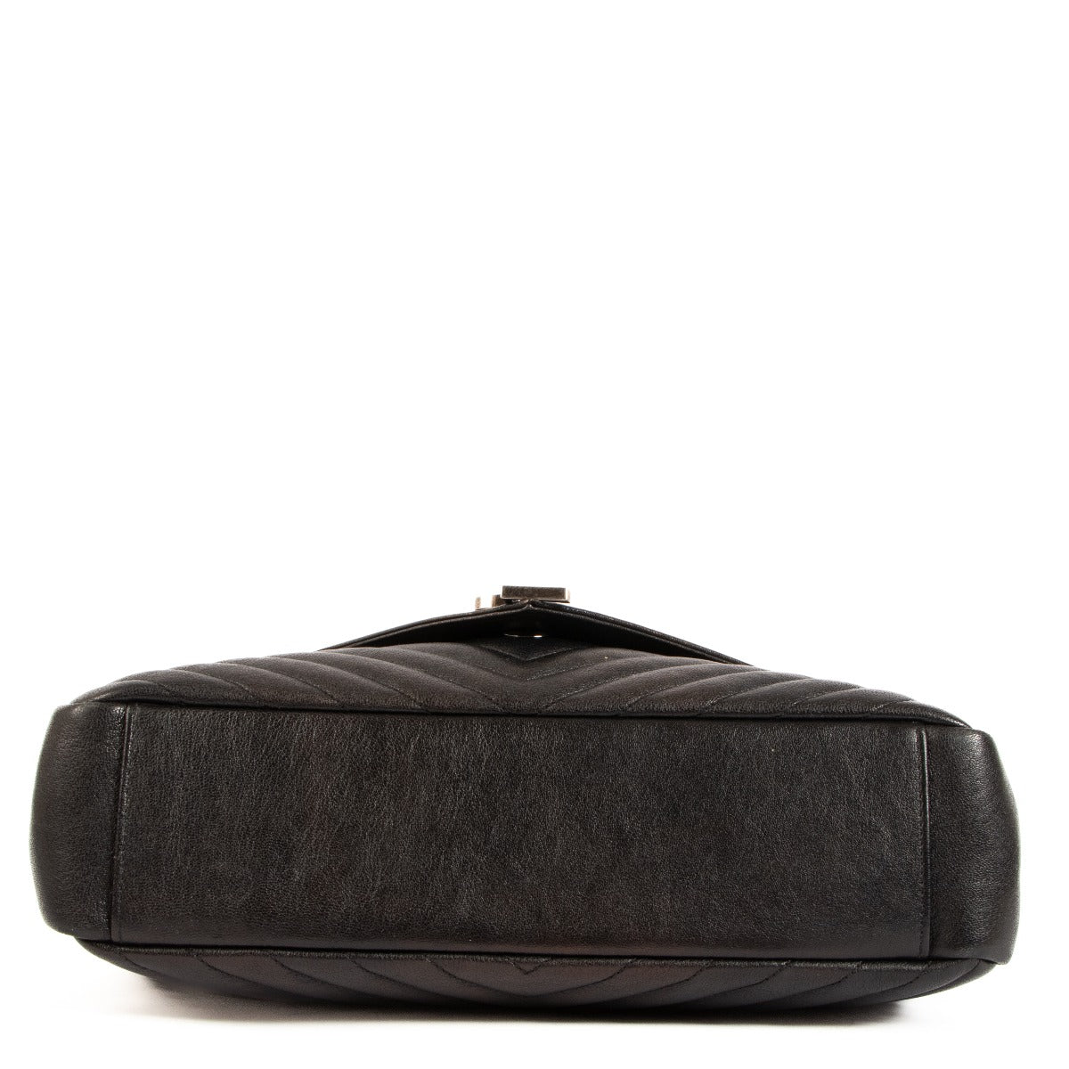 Saint Laurent Zwarte Leren College Large Schoudertas met Ketting