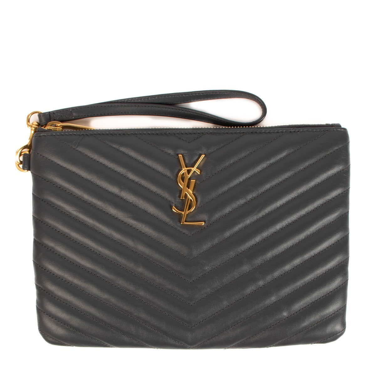 Buy an authentic Saint Laurent Grey Cassandre Matelassé Leather Tablet Pouch on LabelLov.com