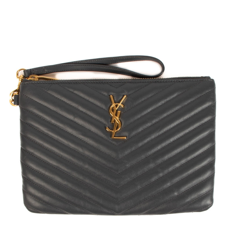 Buy an authentic Saint Laurent Grey Cassandre Matelassé Leather Tablet Pouch on LabelLov.com