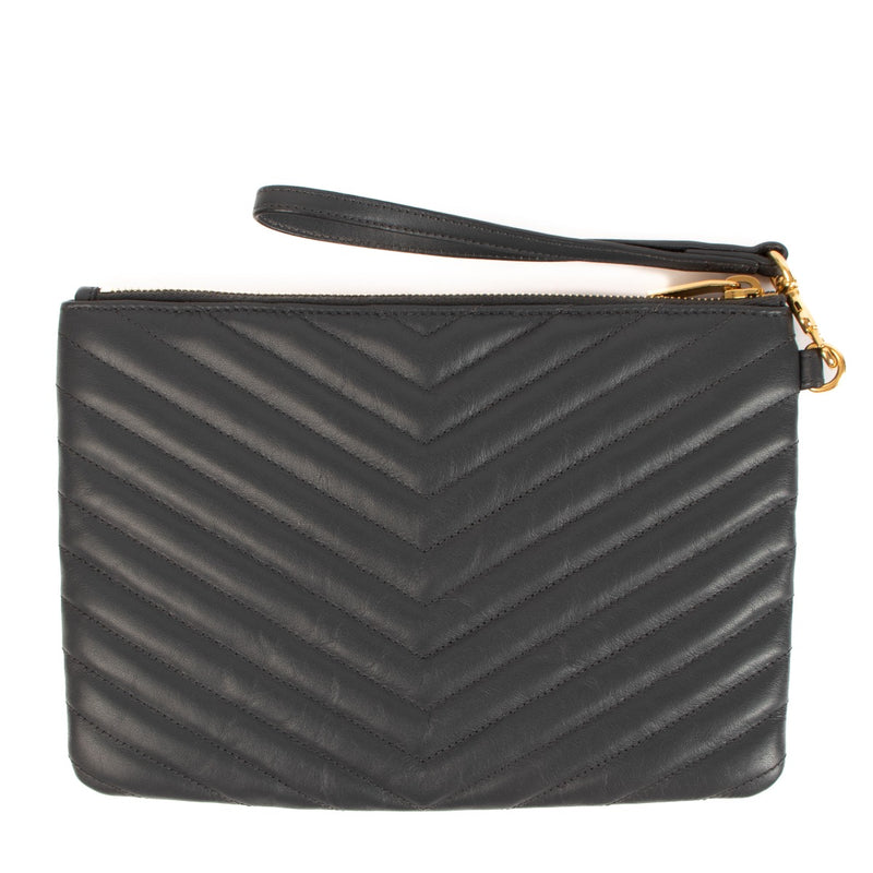 Buy an authentic Saint Laurent Grey Cassandre Matelassé Leather Tablet Pouch on LabelLov.com