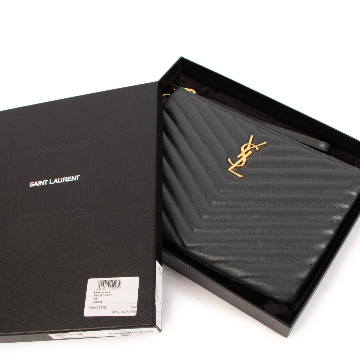 Buy an authentic Saint Laurent Grey Cassandre Matelassé Leather Tablet Pouch on LabelLov.com