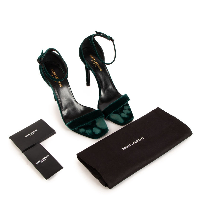 Buy authentic Saint Laurent Green Velvet Amber 105 Sandals - Size 38 1/2 on LabelLov.com