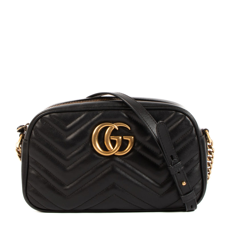 Gucci Black GG Marmont Small Matelassé Shoulder Bag for the best price at Labellov secondhand luxury in Antwerp