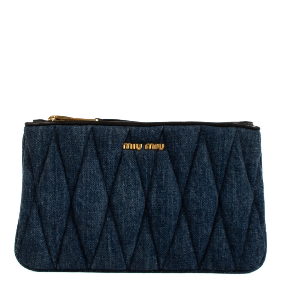 Shop safe online at Labellov in Antwerp, Brussels and Knokke this 100% authentic second hand Miu Miu Blue Denim Clutch