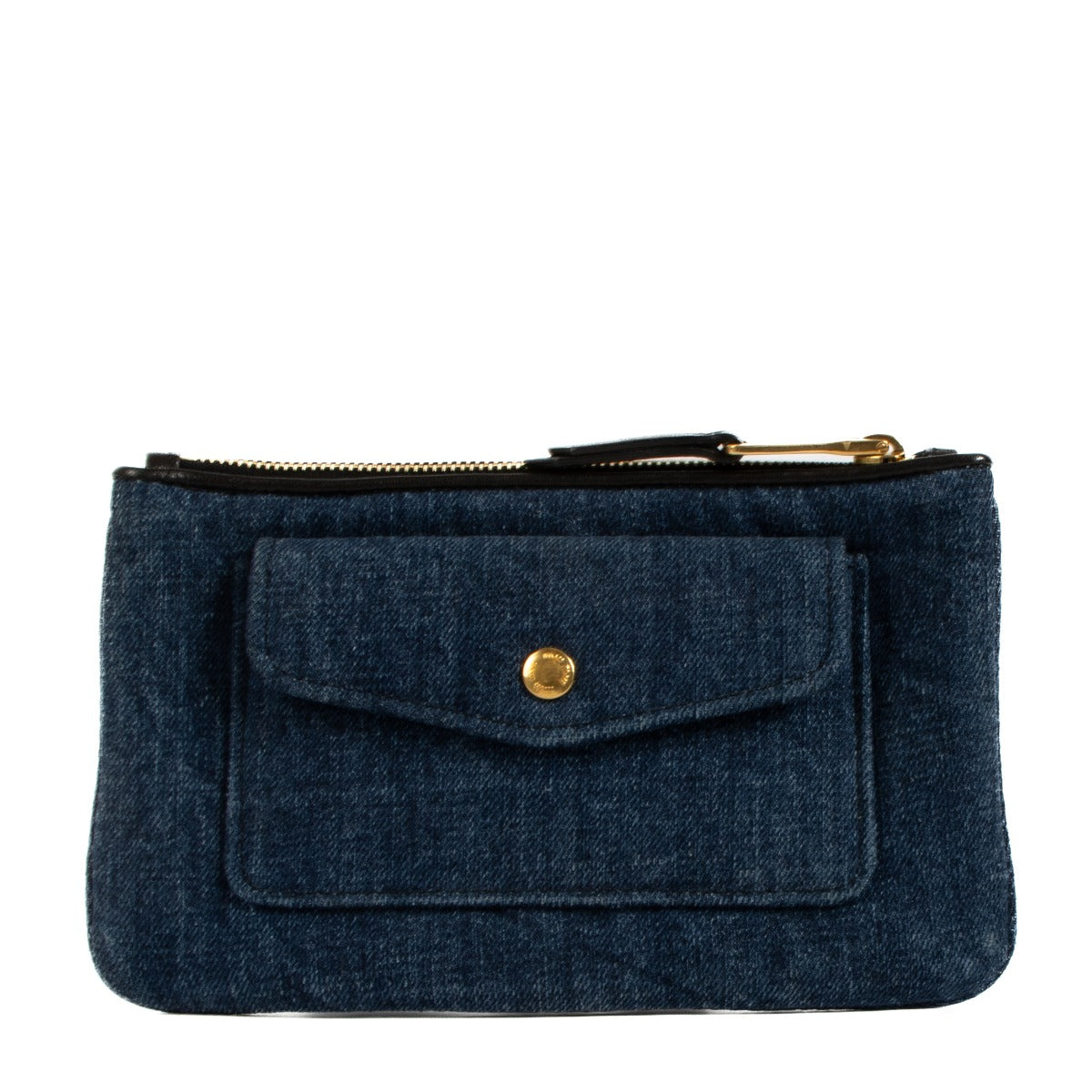 Shop safe online at Labellov in Antwerp, Brussels and Knokke this 100% authentic second hand Miu Miu Blue Denim Clutch