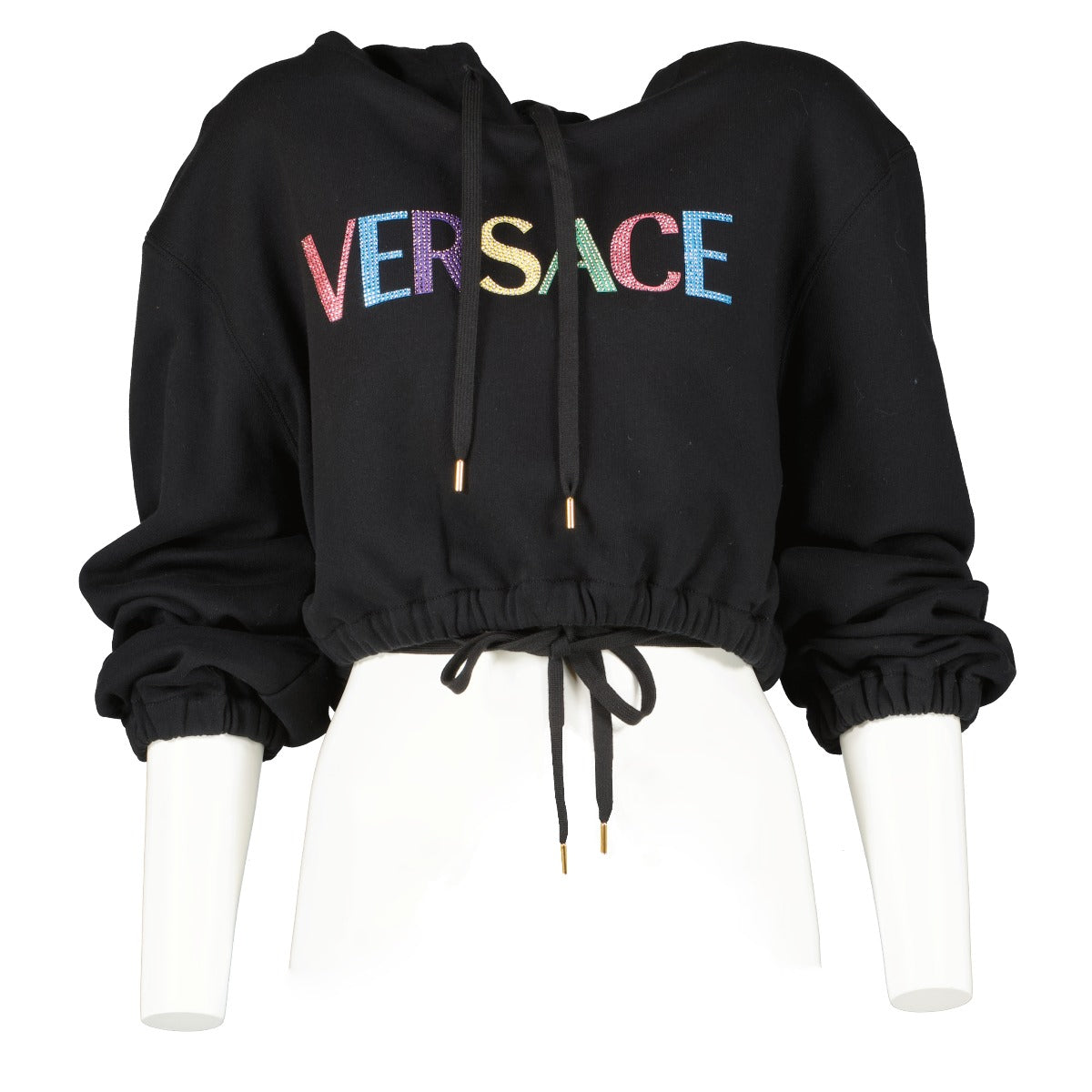 Versace Black Logo Embellished Cropped Hoodie - Size S