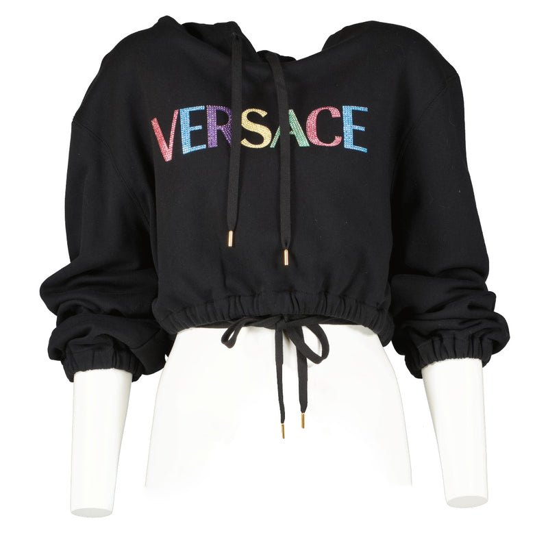 Versace Zwarte Cropped Hoodie met Logo - Maat S