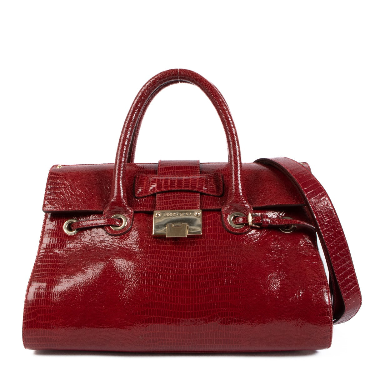 Jimmy Choo Rosalie Red Embossed Lizard Handbag