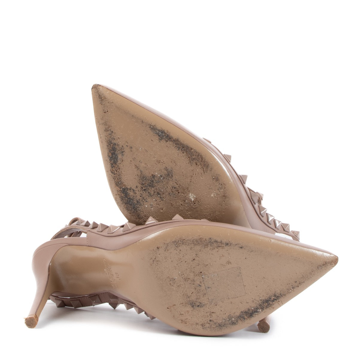 Shop safe online at Labellov in Antwerp, Brussels and Knokke these 100% authentic second hand Valentino Garavani Rockstud Taupe Cage Heels - size 38