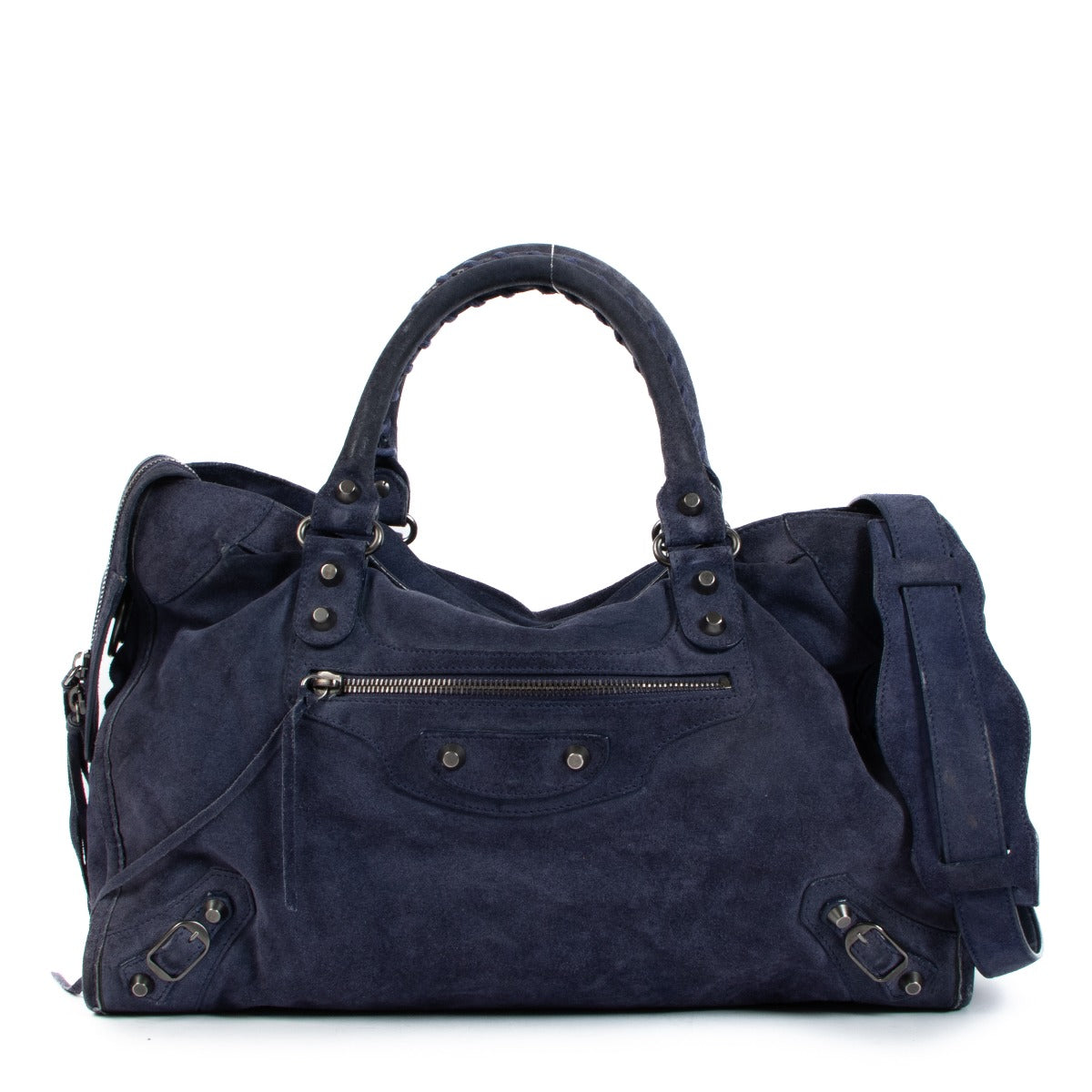 Buy an authentic Balenciaga Blue Suede City Shoulder Bag on LabelLov.com