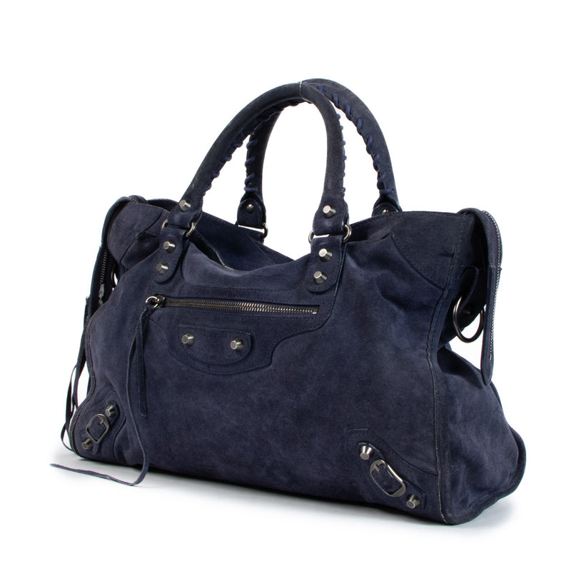 Buy an authentic Balenciaga Blue Suede City Shoulder Bag on LabelLov.com
