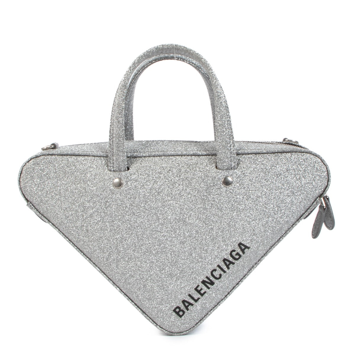 Balenciaga Silver Glitter Triangle Duffle XS Bag