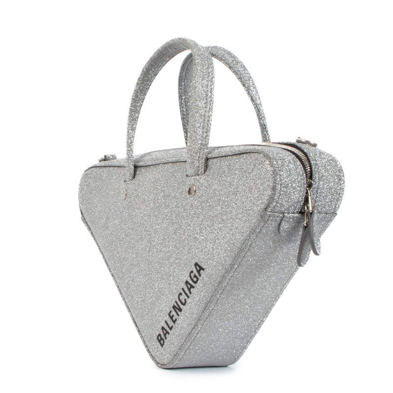 Second hand pre-owned Balenciaga Silver Glitter Triangle Duffle XS Bag