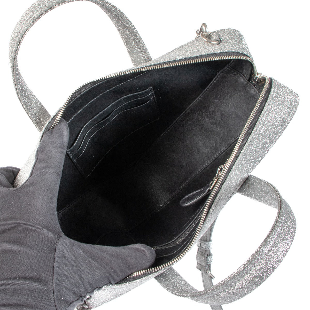 Balenciaga Silver Glitter Triangle Duffle XS Bag