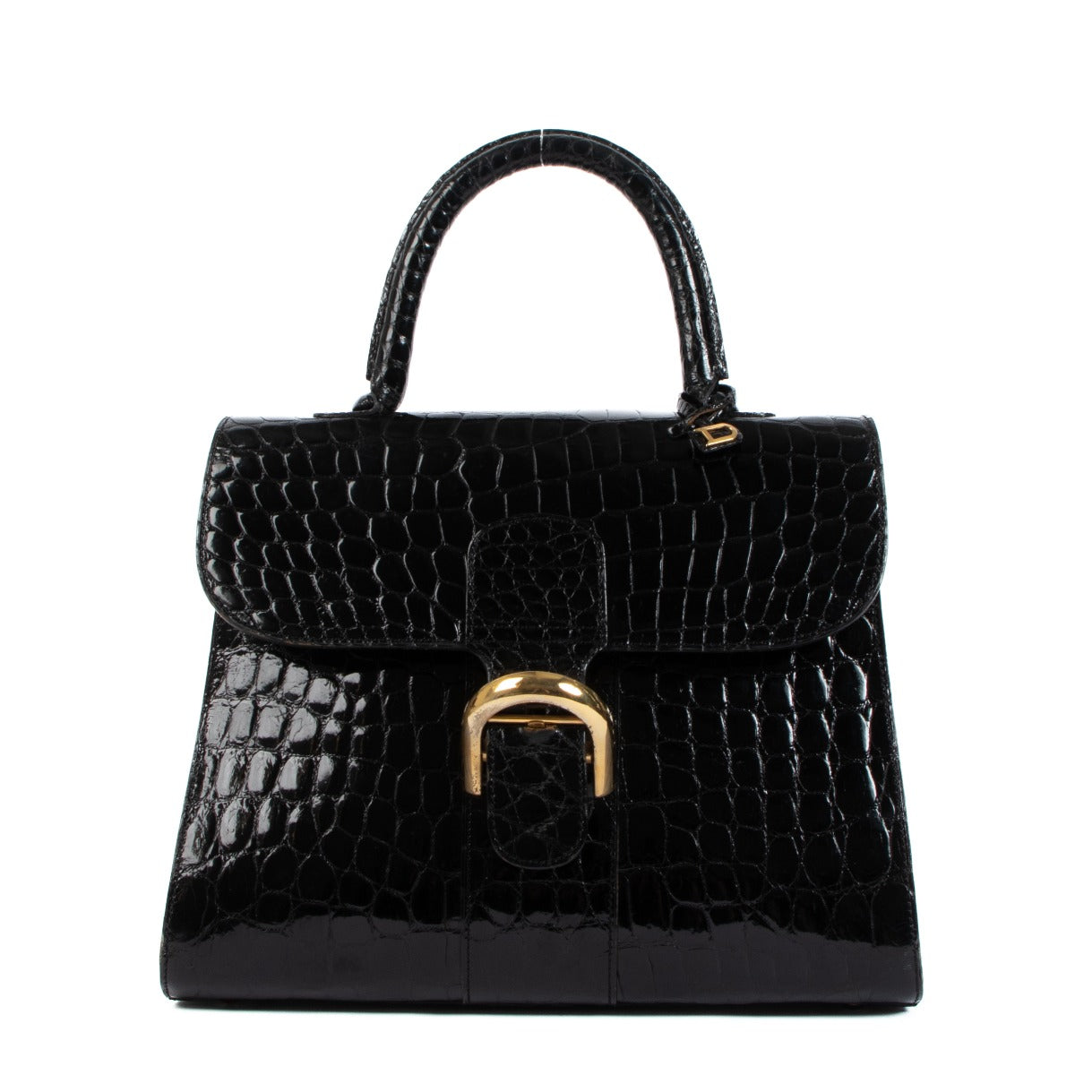 Delvaux Brillant MM Black Shiny Crocodile Vintage