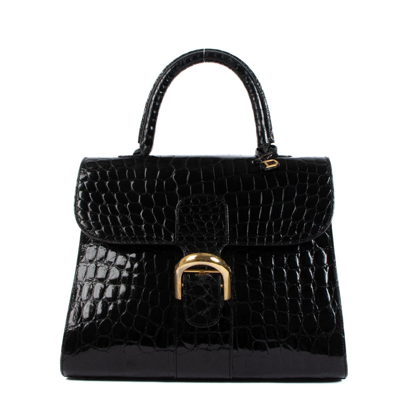 Delvaux Brillant MM Black Shiny Crocodile Vintage