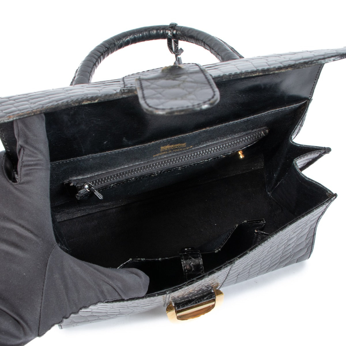 Delvaux Brillant MM Black Shiny Crocodile Vintage