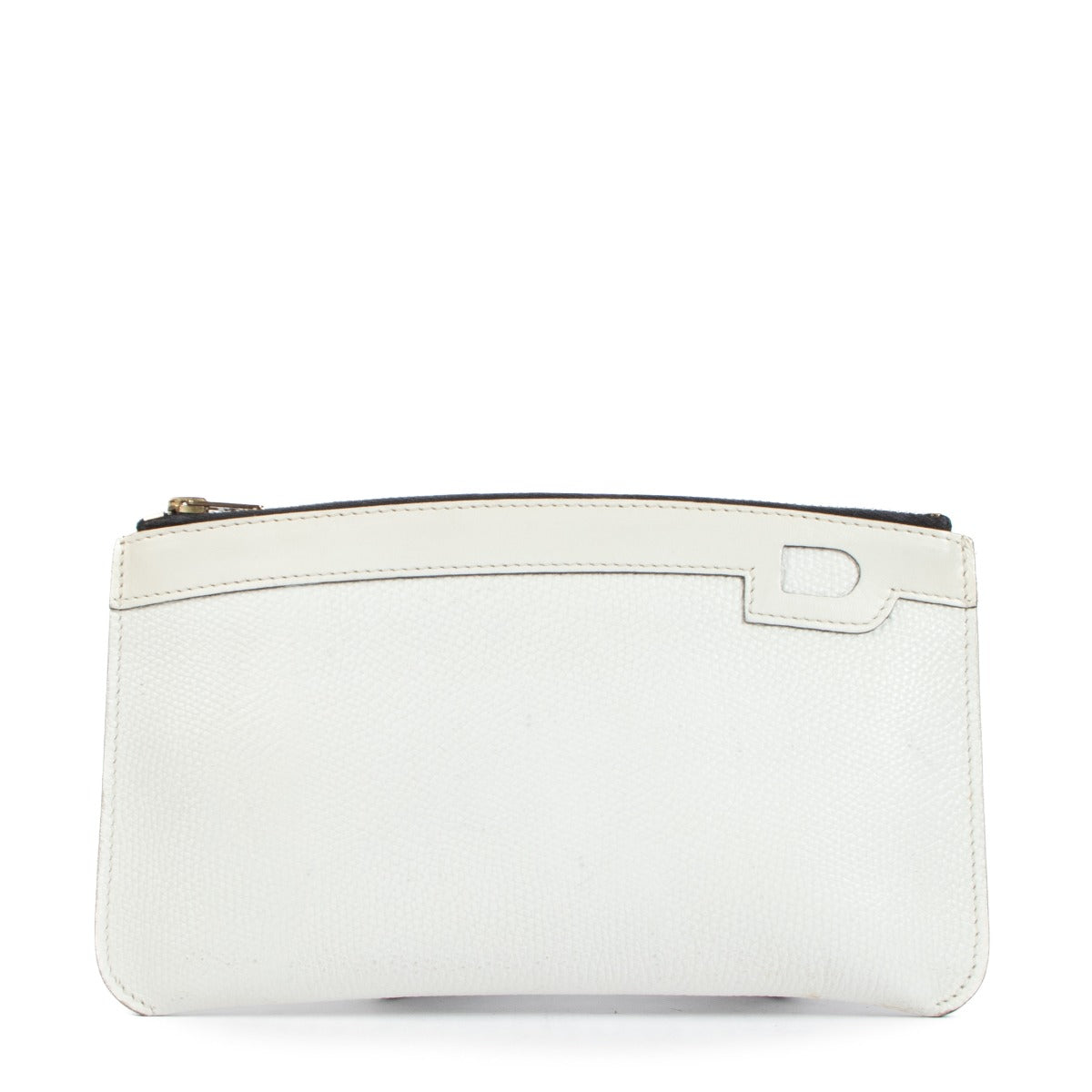 Delvaux White Grained Leather Flat Pouch