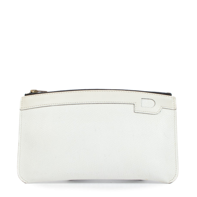 Delvaux White Grained Leather Flat Pouch