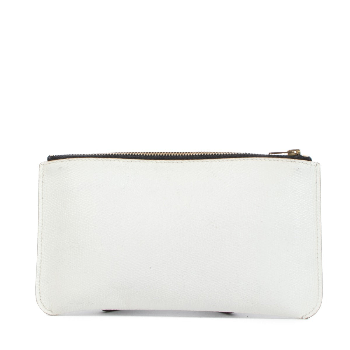 Delvaux White Grained Leather Flat Pouch